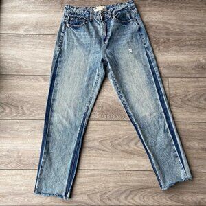 Garage Acid Washed Distressed Raw Hem  Mom Jeans